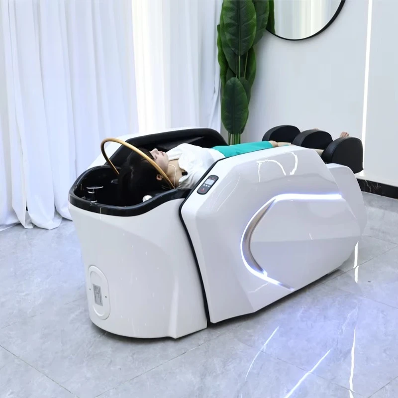 

Акриловая мойка-кушетка для мытья головы в спа-салонах и салонах красоты, автоматическая массажная кровать для мытья волос с регулируемой подставкой для ног