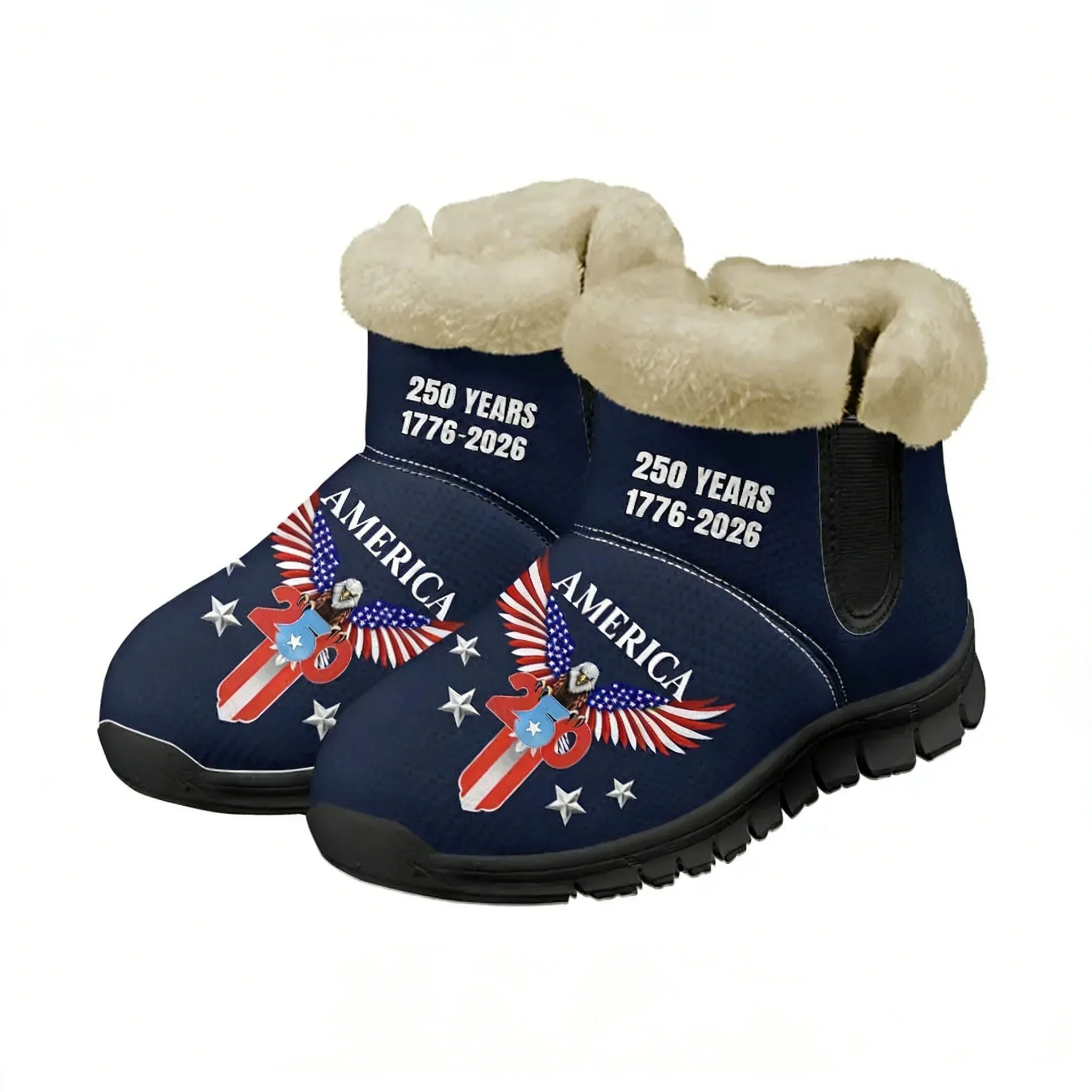 

America 250th Anniversary 1776-2026 Plush Shoes Boots Mens Womens Keep Warm Sneakers Boot Casual Sports Customized Sneaker Black