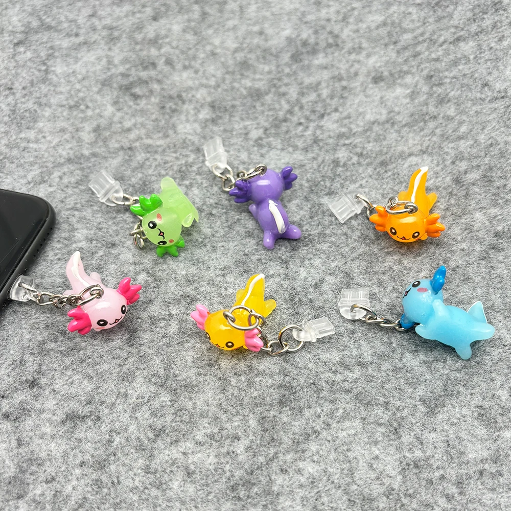 Adorable Practical Resin Pink Axolotl Charm Dust Plugs for Mobile Phone, Tablets, Laptops, USB-C & Lightening Port