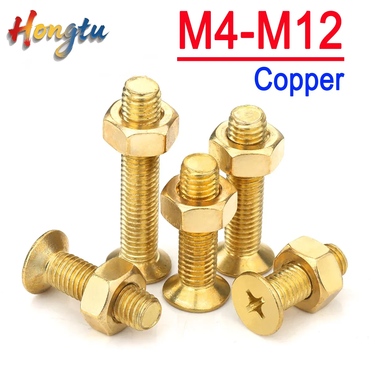 

Hongtu M4-M12 Copper Countersunk Head Cross Bolt Nut Set, Flat Head Hex Nut Screw