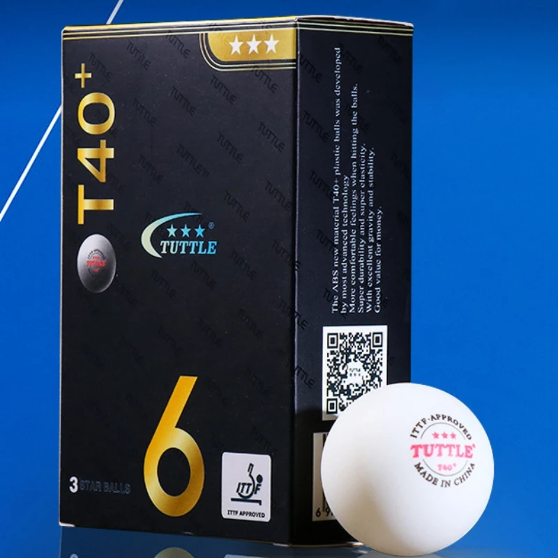 TUTTLE New Material ABS Plastic Ping Pong Balls T40+ ITTF Approved 3 Star Table Tennis Balls for Professional Training 6 PCS/BOX