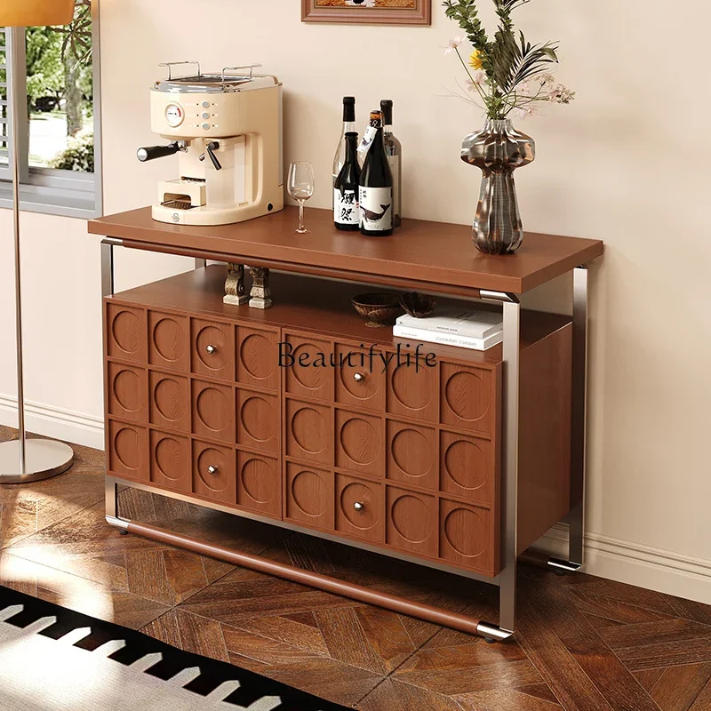 

yj9 Chinese antique entrance cabinet French retro integrated solid wood storage side cabinet against the wall