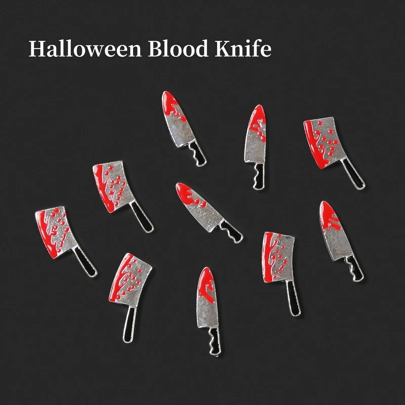 10 Pcs New Halloween Nail Charms Metal Bloody Knife Alloy Decor Props DIY Manicure Stickers Accessories