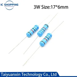 20PCS 3W Metal Film Resistor 1% Power Resistor 0.1~10M 2 3.3 4.7 10R 47 68 100 220 360 470 Ohm 1K 2.2K 10K 22K 47K 4.7K 100K 1M