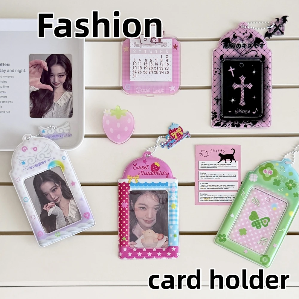 Korean Version Clover Kpop 3-Inch Photo Card Holder Fashion Girls Backpack Decoration Pendant Keychain Work Badge Card Bag Gifts
