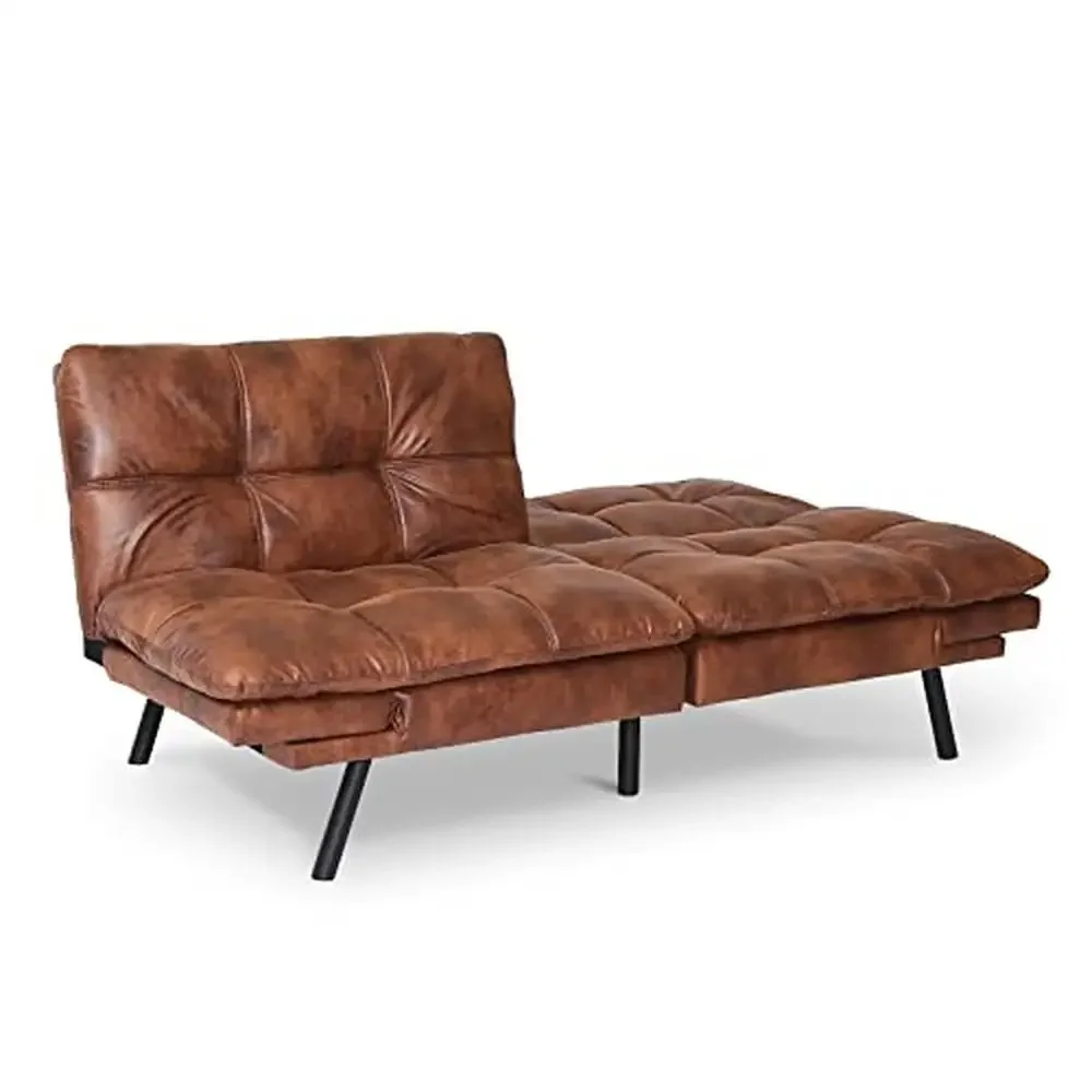 Mid-Century Modern Brown Leather Sectional Sofa 3" Memory Foam Cushions Wooden Frame Versatile Loveseat Sofa