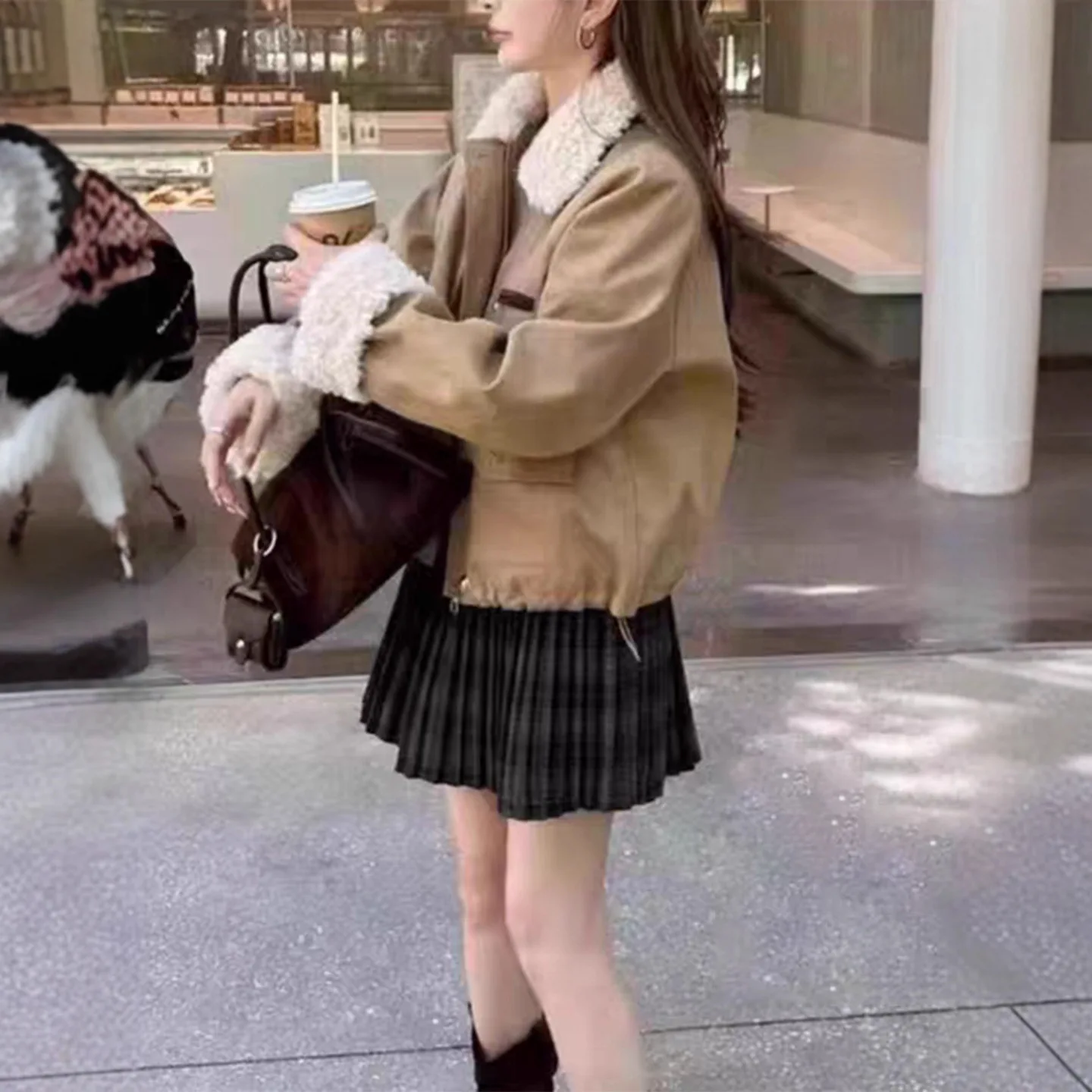 エレオルト ファーレザージャケット レディース 厚手 秋冬コート スリムフィット ヴィンテージデザイン 中国メーカー