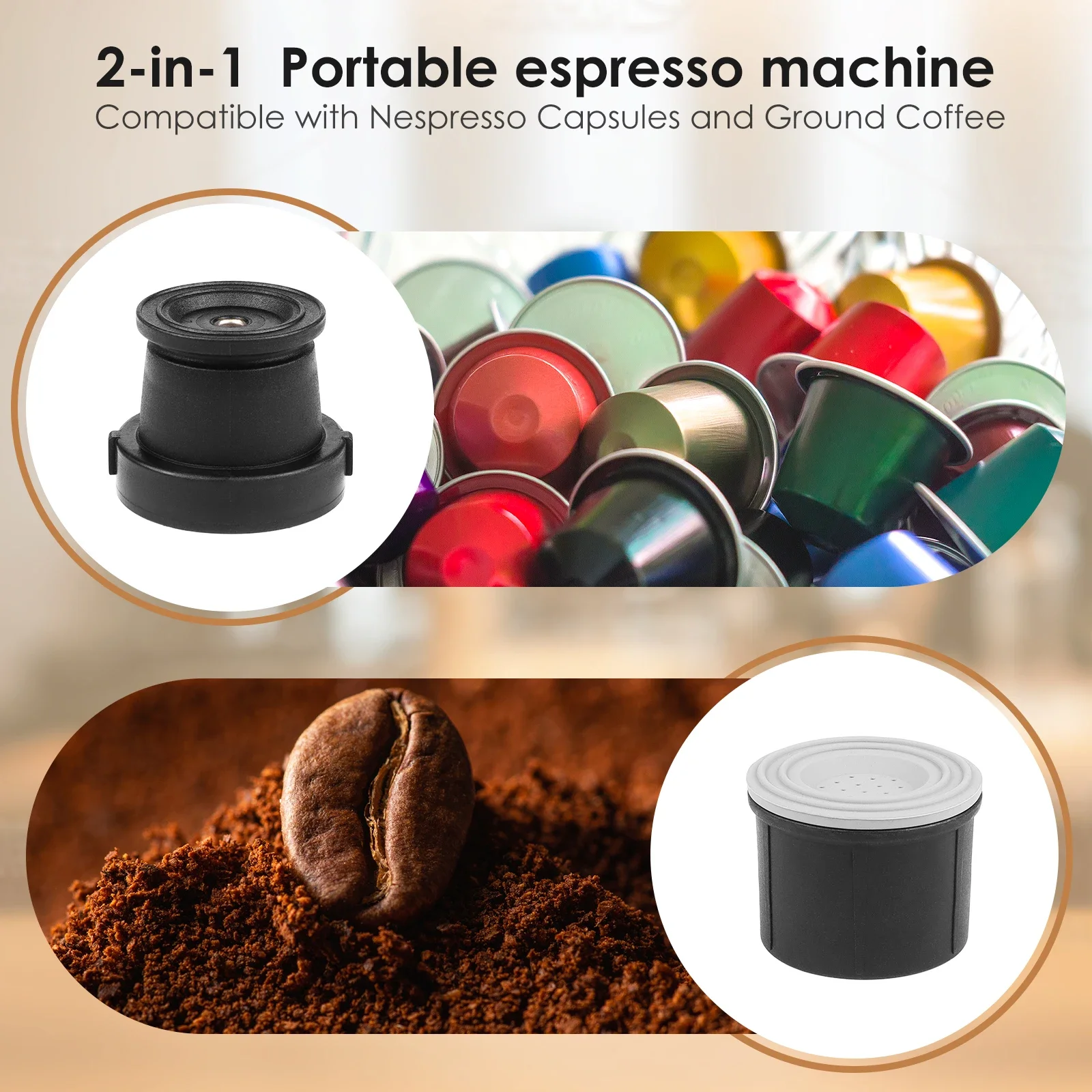 2 In 1 BioloMix Manual Espresso Coffee Machine Hot/Cold Portable coffee Maker For NS Capsules & Ground Hand Presshiking Camping