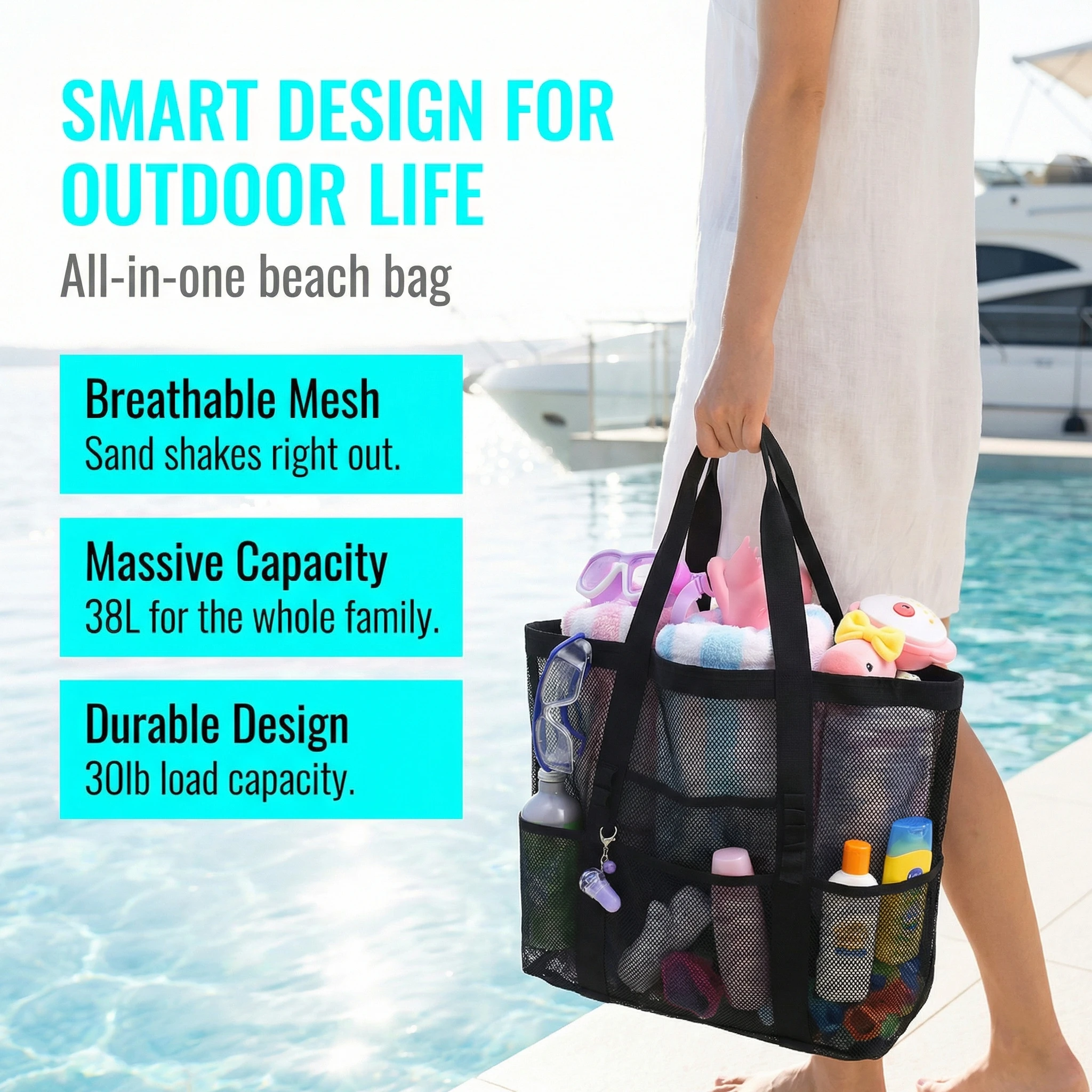

New large capacity beach toy storage bag, swimming bag, multifunctional travel handheld single shoulder beach bag