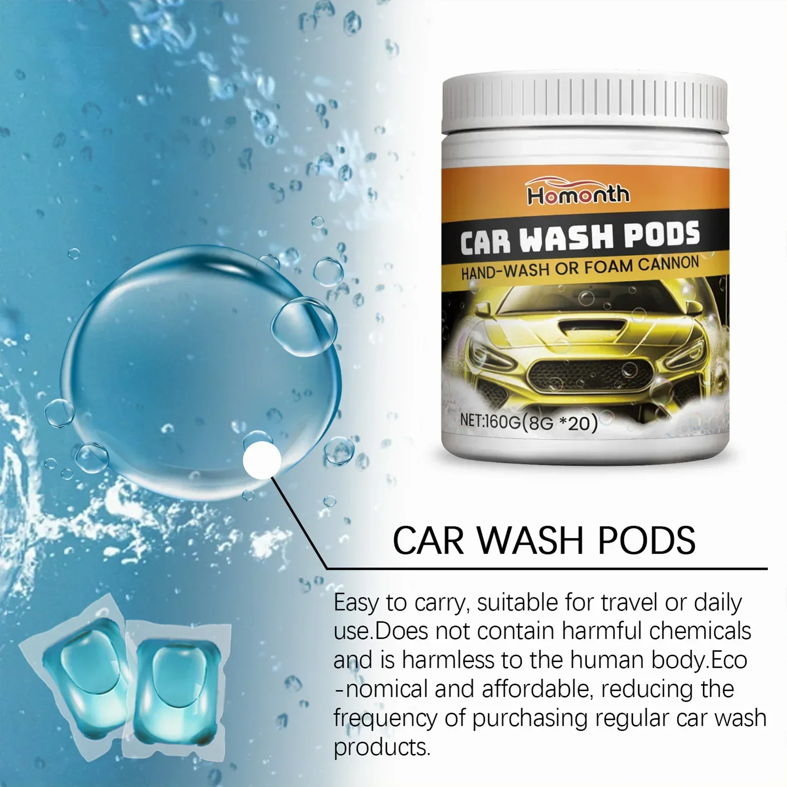 Dissolvable Car Wash Pods Super-Concentrated Formula Car Cleaning Tool Suitable for Motorcycles Cleaning