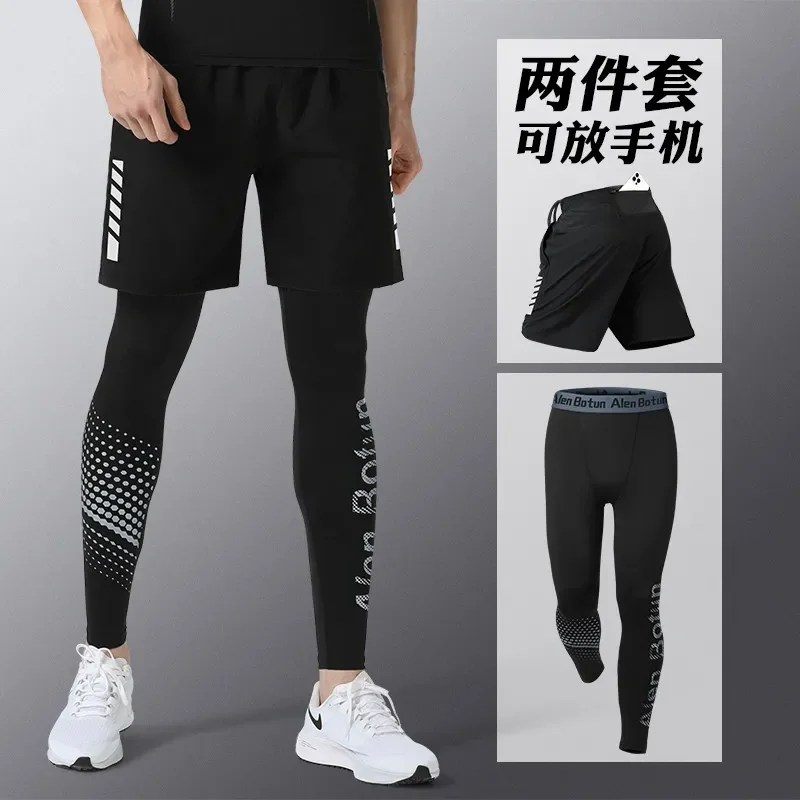 

Men's S/S High-Elastic Compression Set: Quick-Dry Shorts w/ Phone Pocket for Running, Gym & Cycling.