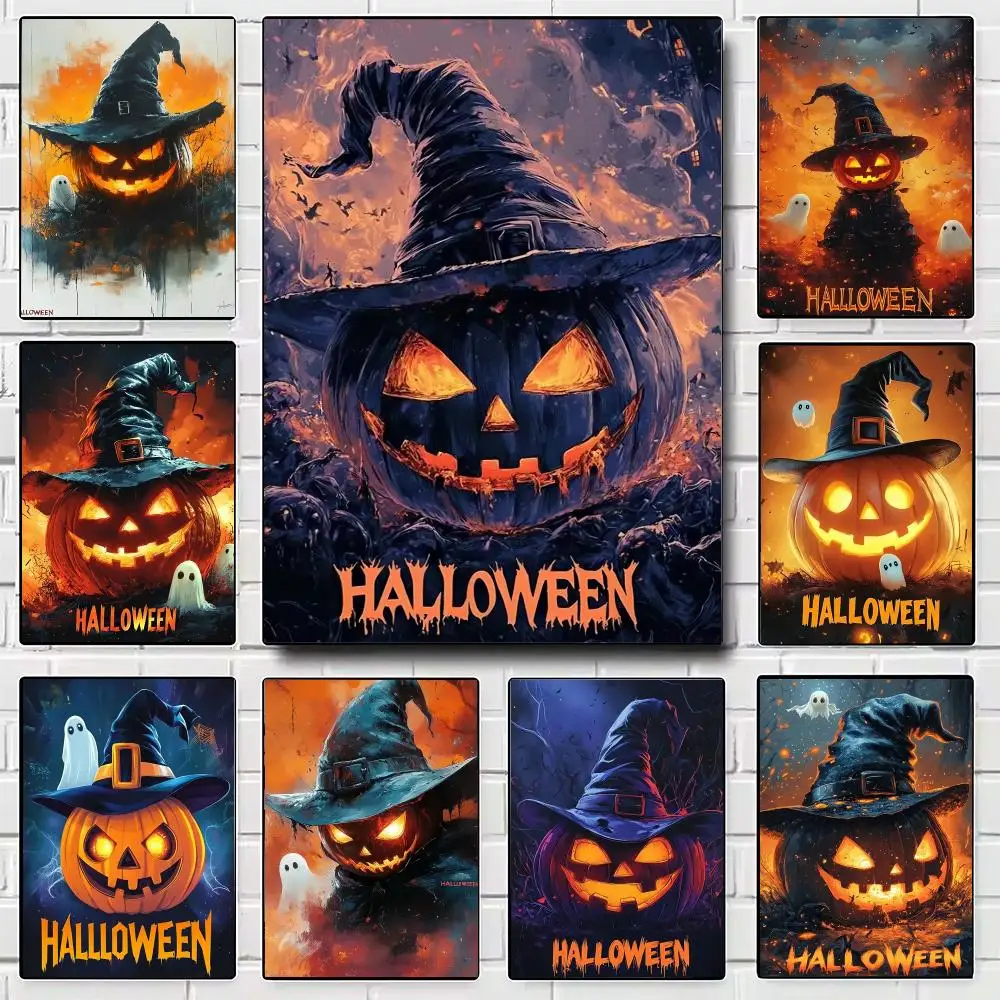 Halloween Jack O lantern Poster Modern Wall Art for Bedroom Living Room Cafe Bar Aesthetic Home Decor Gift