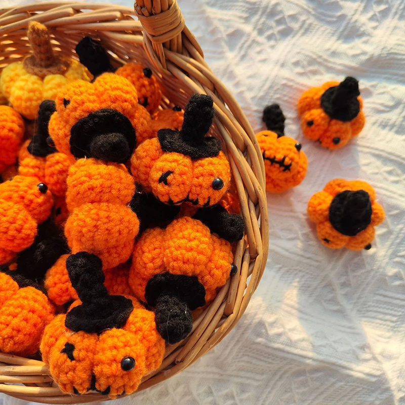 2PCS Crochet Pumpkin Basket For Halloween Decoration Knitting Doll Gift  Party Monster Pumpkin Crochet Bag Accessories