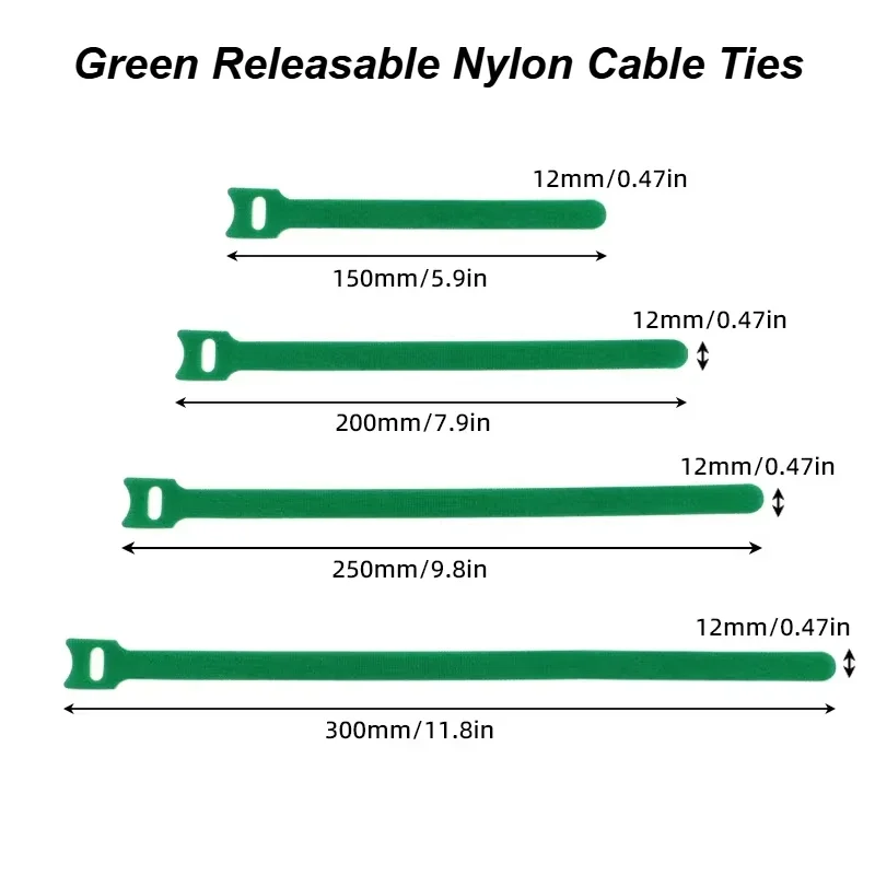 Green Releasable Cable Ties 150 200 250 300mm Plastics Fasten Reusable Cable tie Straps Nylon Wrap Zip Bundle Bandage T-type Tie