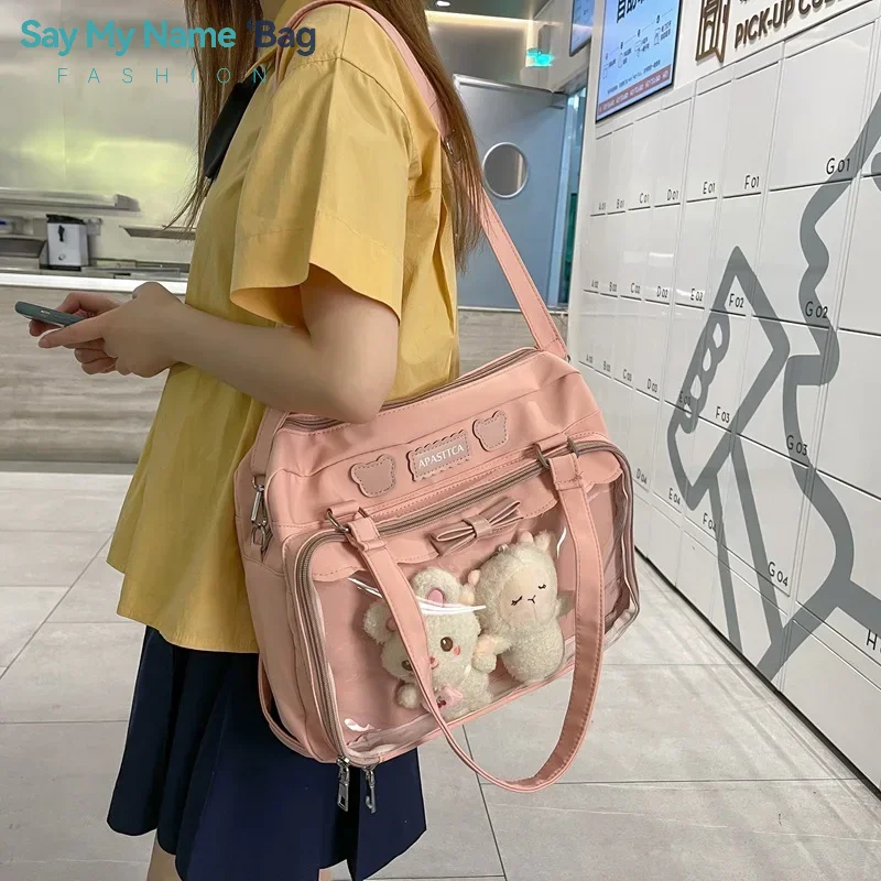 

Transparent Canvas Ita Bag kawaii Pin Display Bag Cute Japanese JK Uniform Anime Expo Transparent Badge Display Messenger Bag