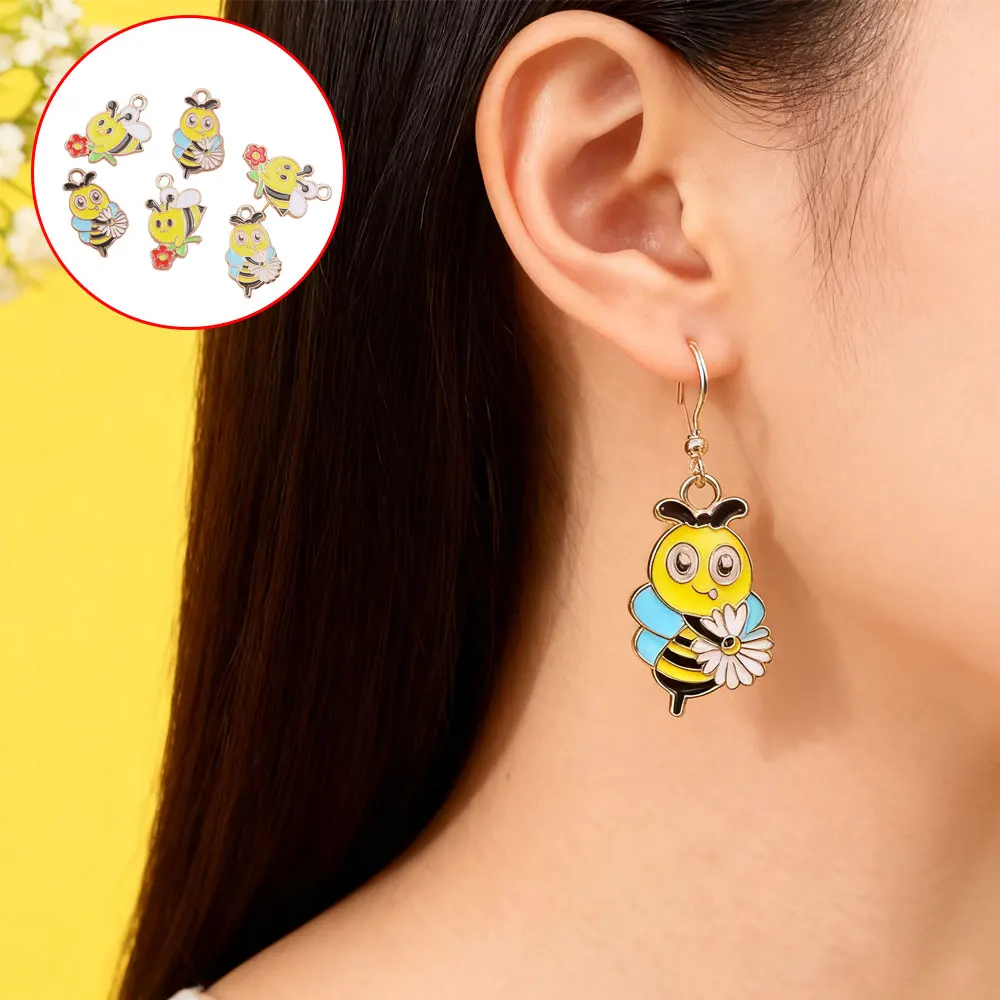 6/12/24pcs Yellow Alloy Bee Shaped Pendant,DIY Bracelet,necklace,commemorative Day,graduation Season Gift Decoration Accessories
