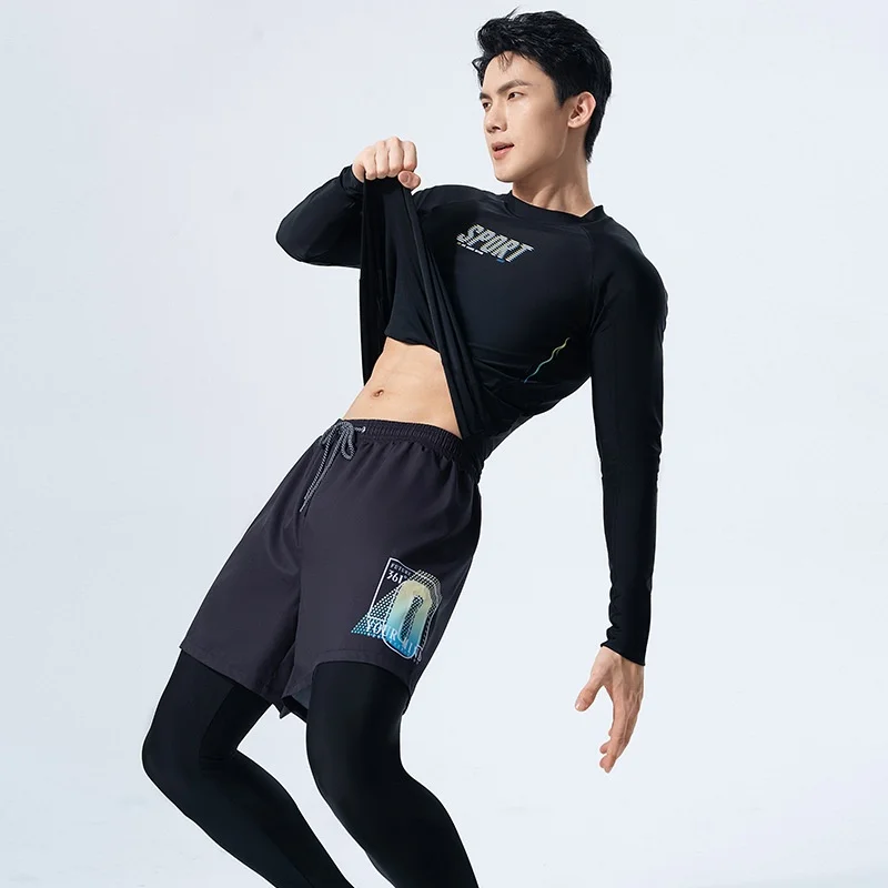 Men Two Pieces Outdoor WaterProof Sports Beach Surfing Swim Rash Guard UPF50+Sun Protection Long Sleeve Quick-Dry Bathing Suit