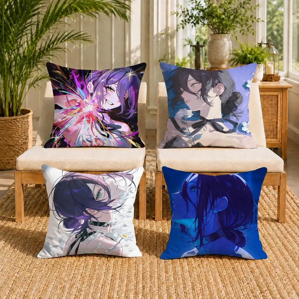 C-Chainsaw Man Reze Anime Cushion Cover Soft Short Plush Double-Sided Print Throw Pillow Case Home Decor Gift