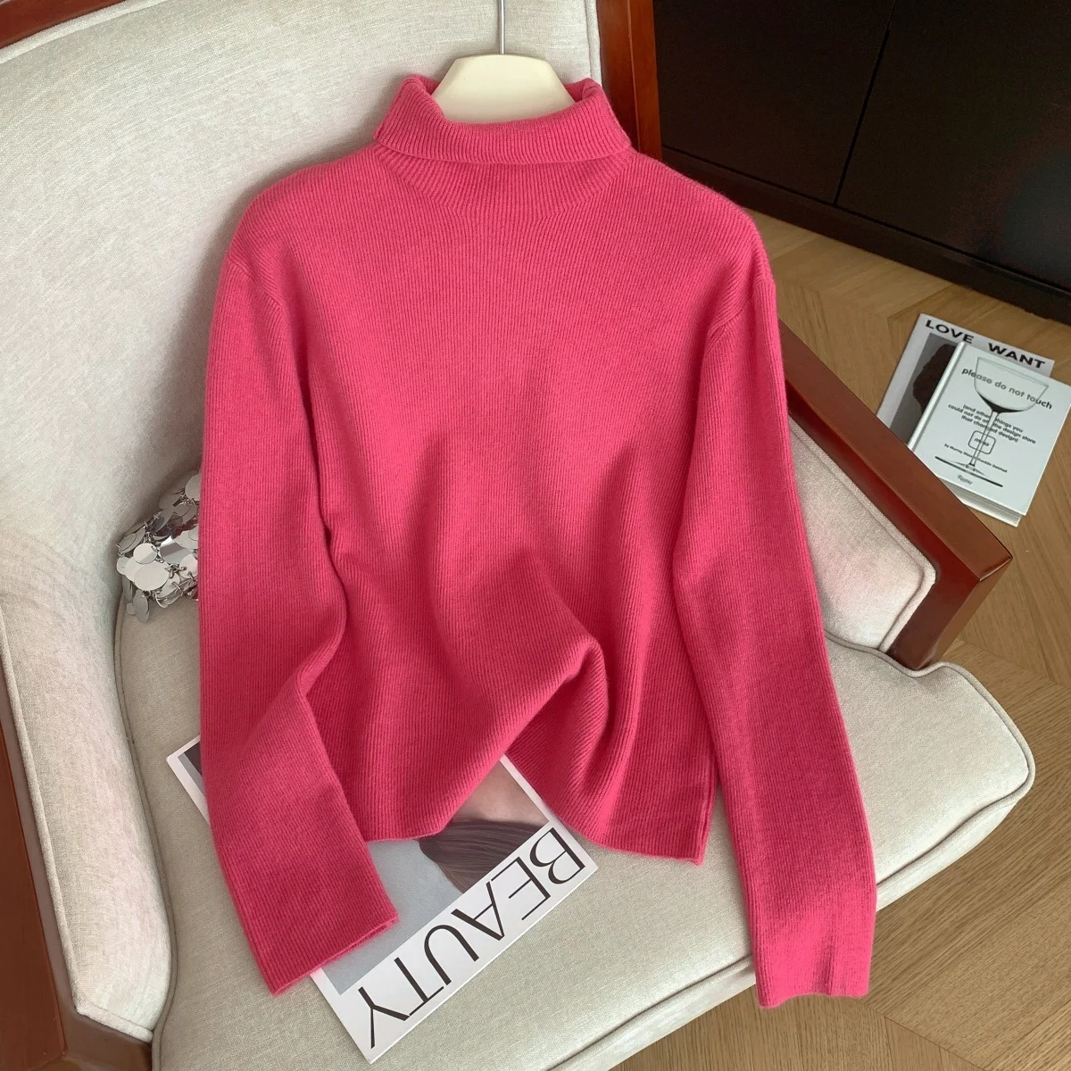 

Женский розово-красный пуловер с воротником, свитер Y2k, винтажный мягкий уютный джемпер 2000-х годов, вязаный корейский свитер с длинными рукавами, осень-зима