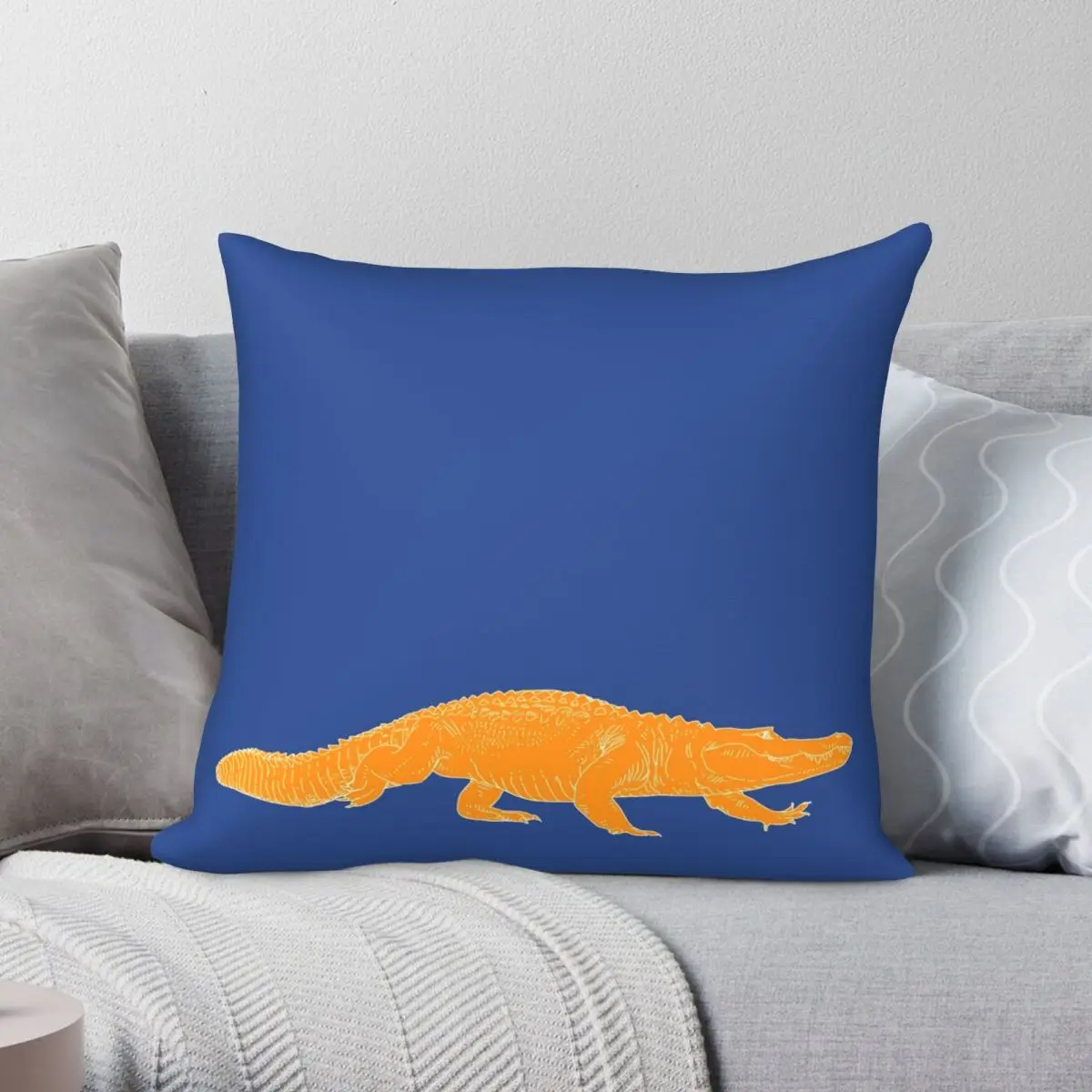 ORANGE Gator Pillowcase Polyester Linen Velvet Printed Zip Decor Room Cushion Cover