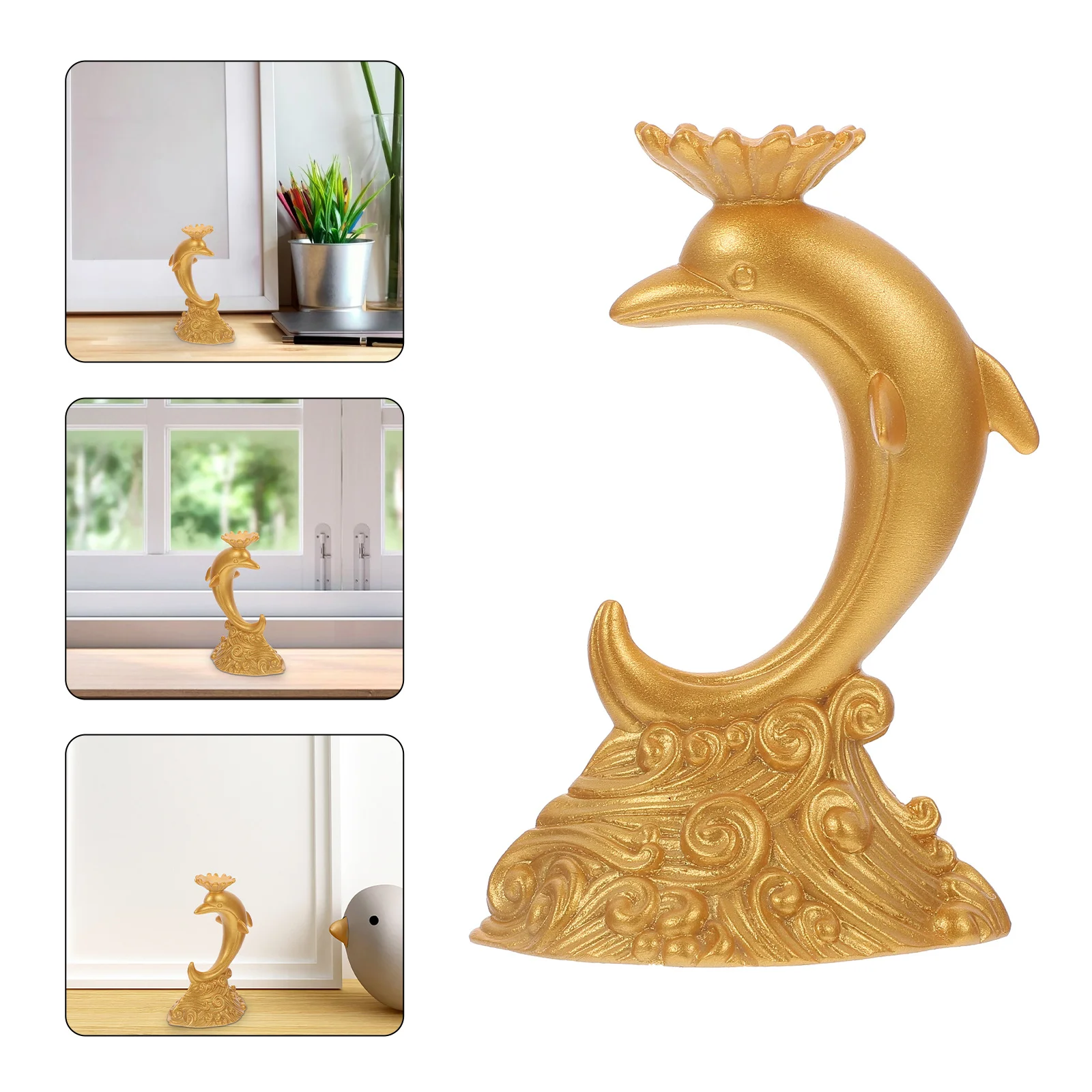 

Carved Dolphin Figure Crystal Ball Base Tabletop Ornament Decoration for Bedroom Living Room Office Festival Carved Dolphin