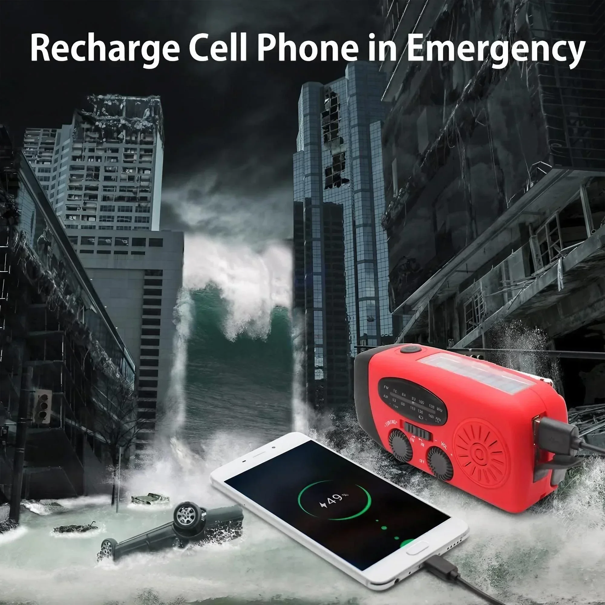 Radio De Energía Solar Con Manivela - AM/FM/NOAA | Banco De Powerbank, Linterna SOS | Para Emergencias Y Camping
