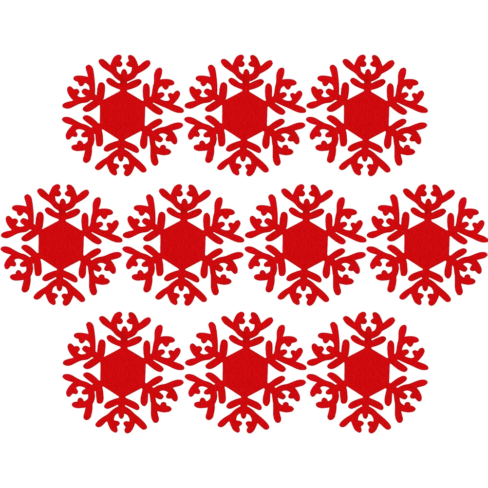 

10 Pcs Snowflake Felt Coasters Heat Resistant Reusable Cup Mats Anti Scald Pad Table Decorations Christmas Theme Housewarming