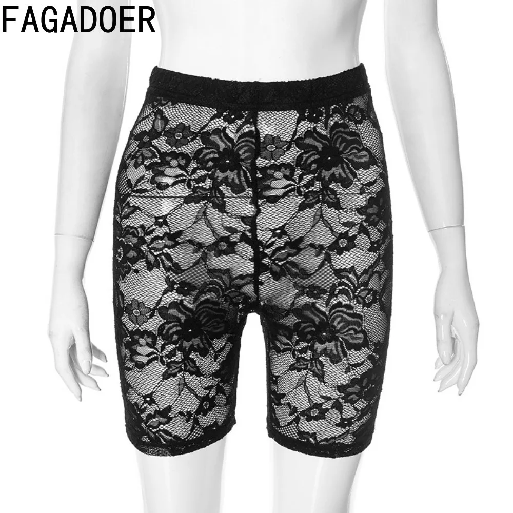 FAGADOER Sexy Lace Shorts Women See Through High Waist Elasticy Leggings Shorts Hot Girl Streetwear  Party Clubwear Bottoms New,
