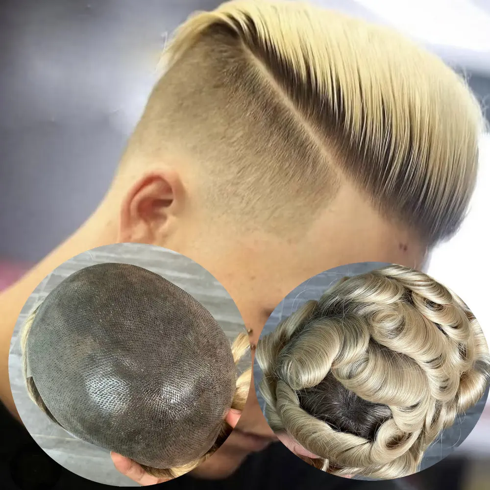 Необнаружимый 4T613 Ombre Blonde, мужской парик из натуральных человеческих волос для мужчин, 0,06 мм, тонкая кожа, мужской капиллярный протез