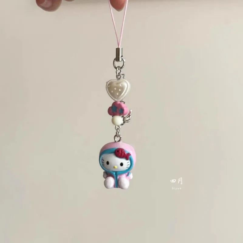 Kawaii Hello Kitty Pink Cat Bow Key Bag Pendant Anime Cartoon Doll Sweet Girl Mobile Phone Pendant Accessories Keychain Ring view 6