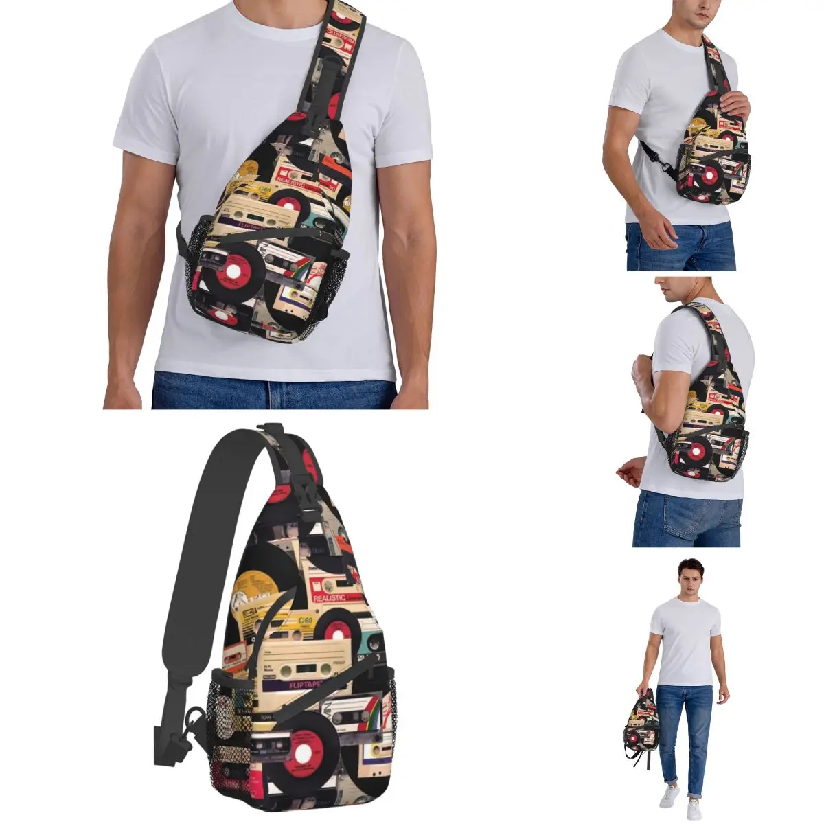 Kassette und Vinyls Cross body Schulter taschen lässige Brusttasche Vintage Walkman Schulter rucksack Tages rucksack Wandern im Freien Radfahren