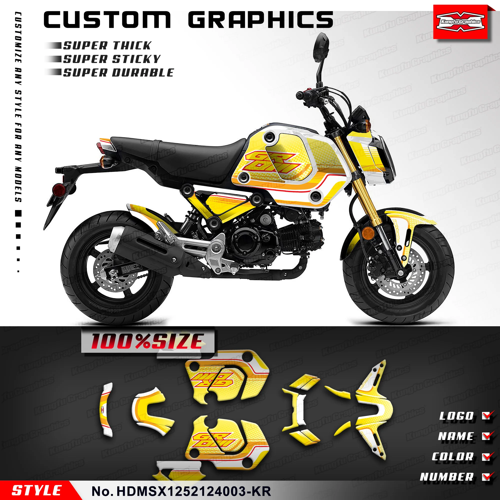 KUNGFU GRAPHICS Sticker Sheet Racing Graphics for HONDA Grom MSX 125 2021 2022 2023 2024 Pocket Bike,Minibike,HDMSX1252124003-KR