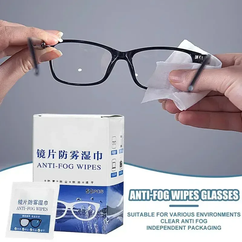 50 Counts Anti-Fog Lens Cleaning Wipes Pre-Moistened Anti Fog Wipes for Eyeglasses Sunglasses Goggles Screens Camera