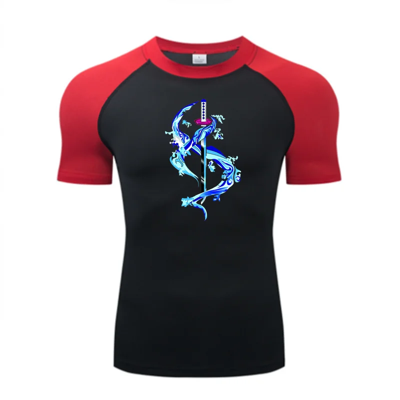 

Summer men compression sword pattern long-sleeved sports quick-drying gymnastics T-shirt fitness sports undershirt elastic tops