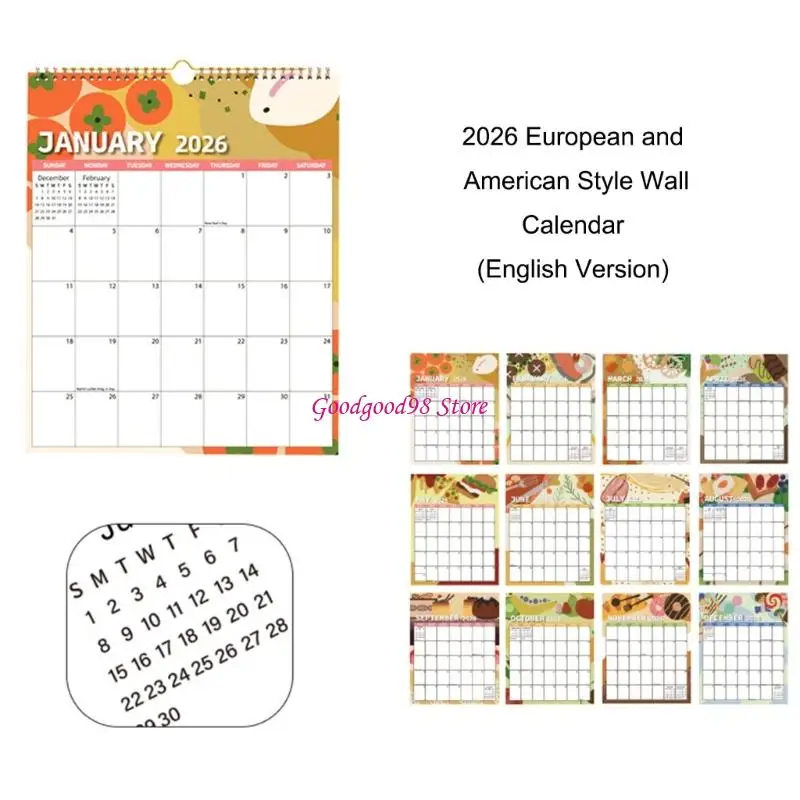 2026 Wall Calendar Planner With Unlined Daily Blocks 12 Month from January to December For Home Office 29.5x37cm 