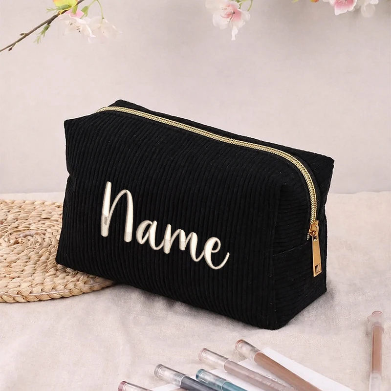 Personalized Cosmetic Bag with Name for Women Gifts Corduroy Makeup Bags Multi-functional Embroidered Custom Toiletry Bags