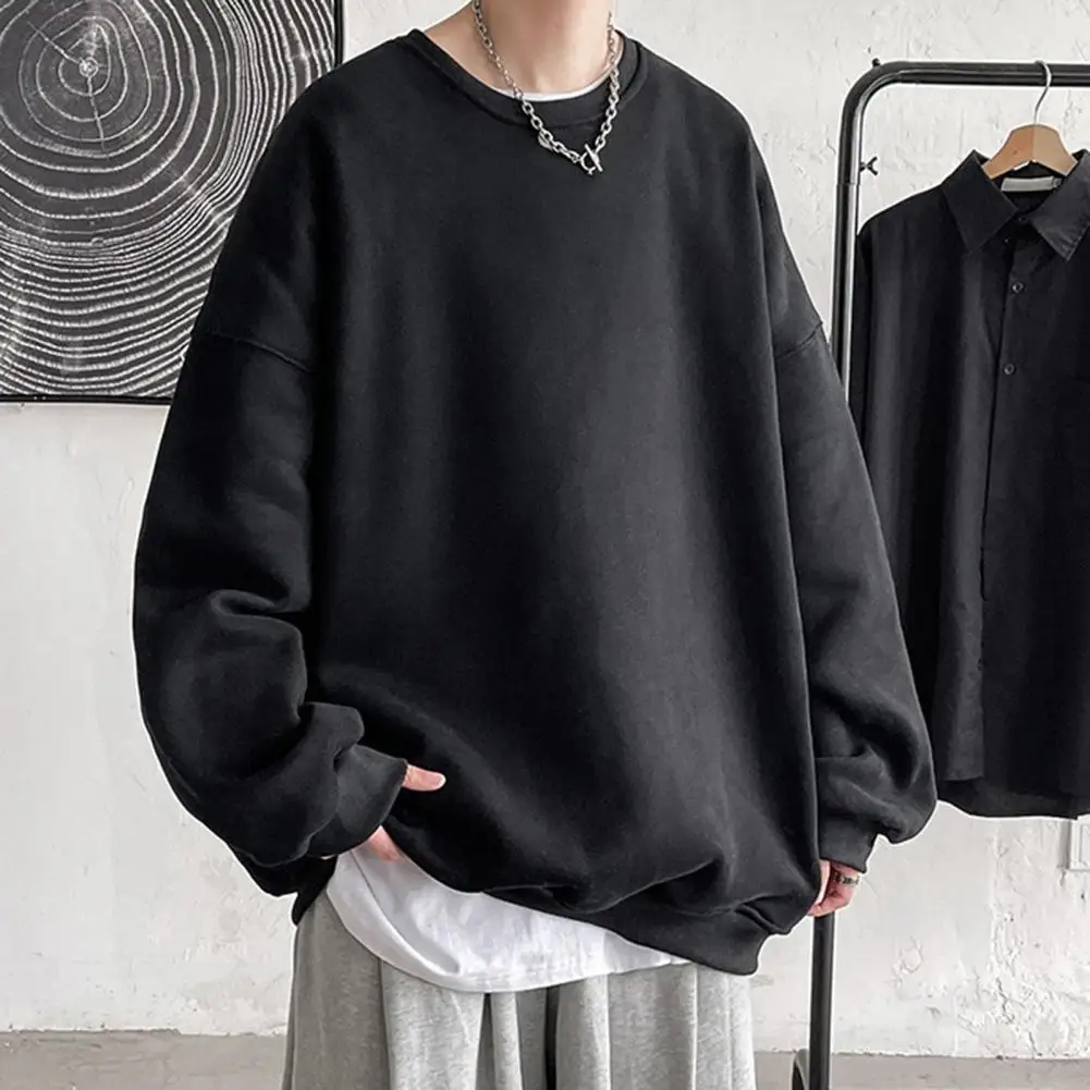 Soft Men Sweatshirt Cozy Unisex Sweatshirt Thick Warm Stylish Men's Fall/winter Top for Couples Loose Fit Solid Color for Men