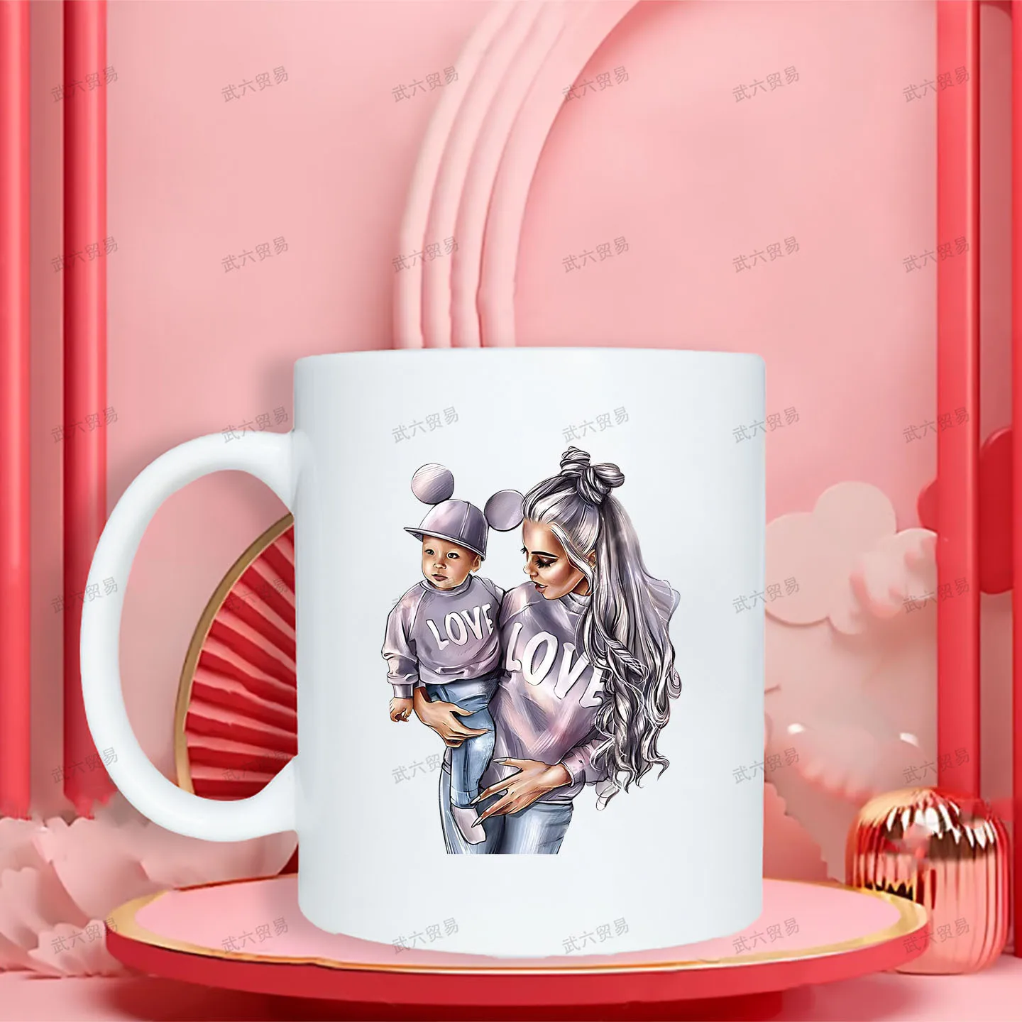 Cross-border hot-selling Mother's Day series printed ceramic mug tea cup coffee cup white printed cup