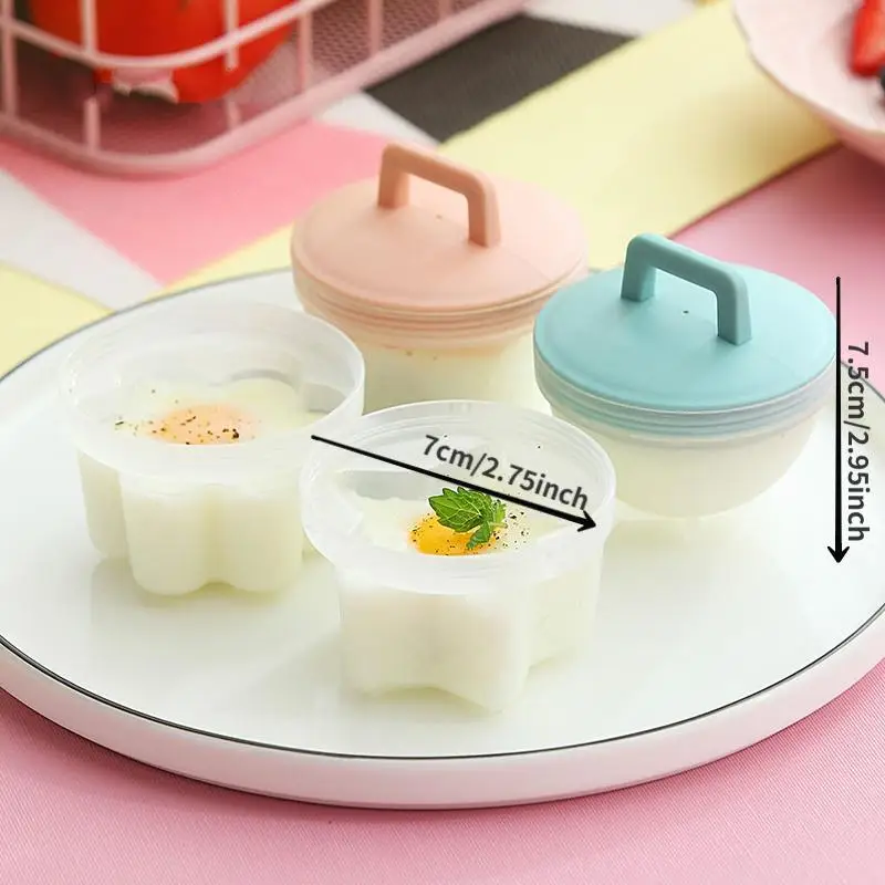 4 Pcs Set Cute Egg Boiler Plastic Poacher Kitchen Tool with Lid and Brush for Pancake Maker