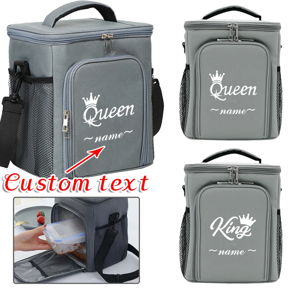 Personalized Customization Name Double-layer Gray Lunch Bag Insulated Bento Bag Portable Large Capacity Double-layer Bento Bag