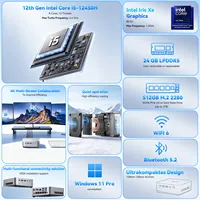 KAMRUI Intel Core i5-12450H Mini PC 24GB LPDDR5 512GB PCle3.0 SSD 4K Triple Display Desktop Computers WiFi 6 Win11pro for Office 2