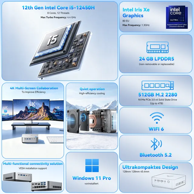 KAMRUI Intel Core i5-12450H Mini PC 24GB LPDDR5 512GB PCle3.0 SSD 4K Triple Display Desktop Computers WiFi 6 Win11pro for Office 2 KAMRUI Intel Core i5-12450H Mini PC 24GB LPDDR5 512GB PCle3.0 SSD 4K Triple Display Desktop Computers WiFi 6 Win11pro for Office 2
