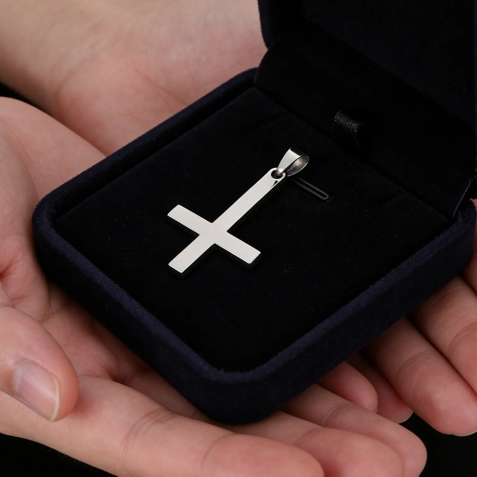 Small Stainless Steel Cross Pendant Inverted Jesus Crucifix Charm Unisex Spiritual Jewelry Hip Hop Faith Style Necklace Earrings