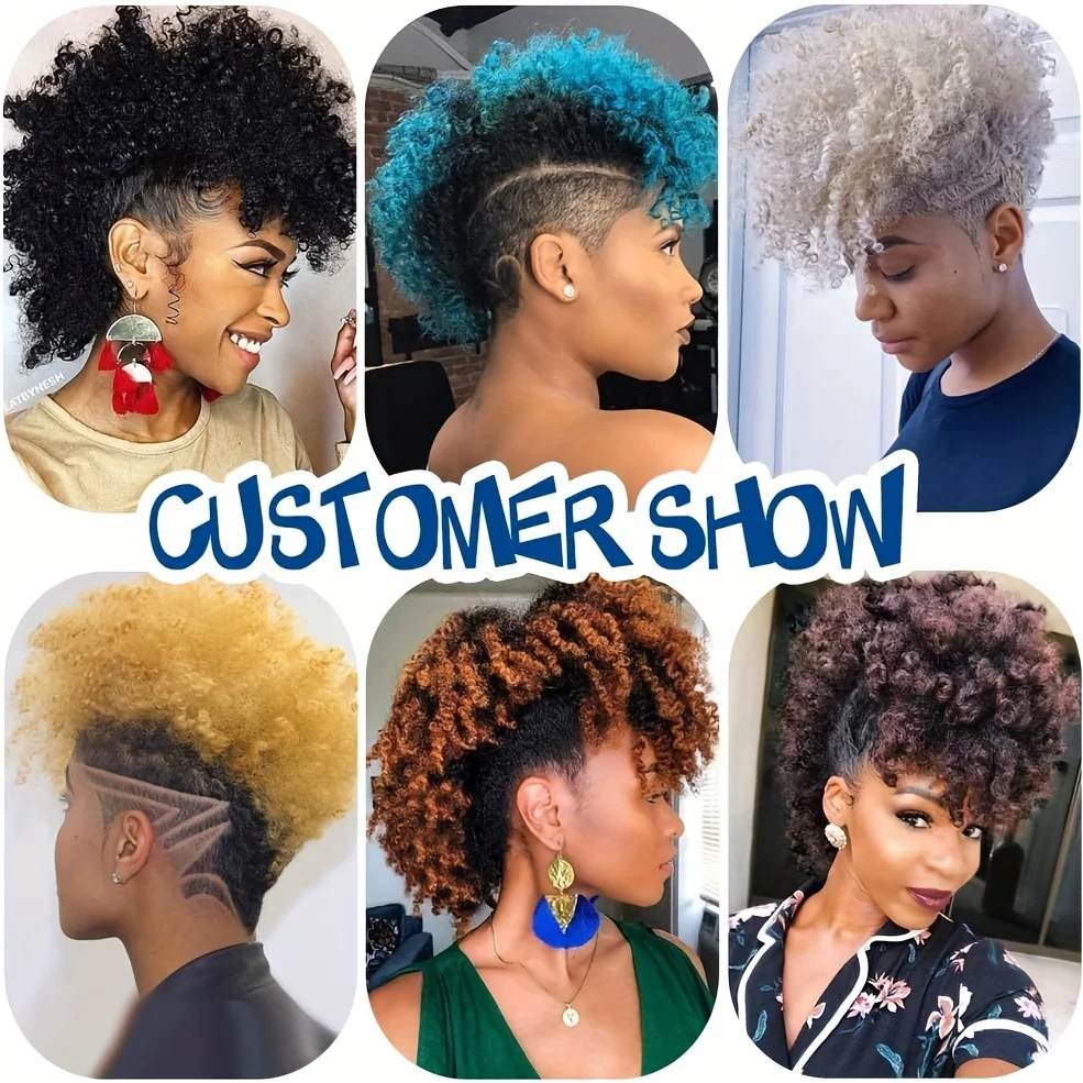 Chic Afro Curly Mohawk Wig with Brown Bangs - Transformative Clip-In Ponytails for Women - High Puff Afro Bun Style - Lustrous S