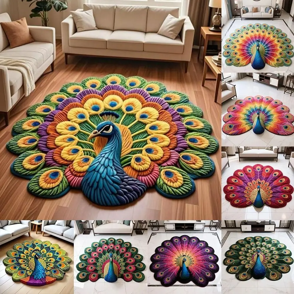 Special-shaped Peacock Carpet Non-slip Soft Bathroom Floor Mat Absorbent 40x40cm/60x60cm/80x80cm/100x100cm Peacock Mat Rug