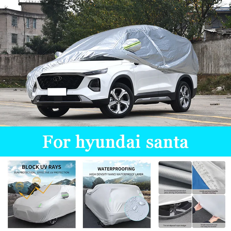 

Car Cover Outdoor Full Exterior Snow Cover Sunshade Waterproof Dustproof Protection with Reflective Strips for Hyundai Santa
