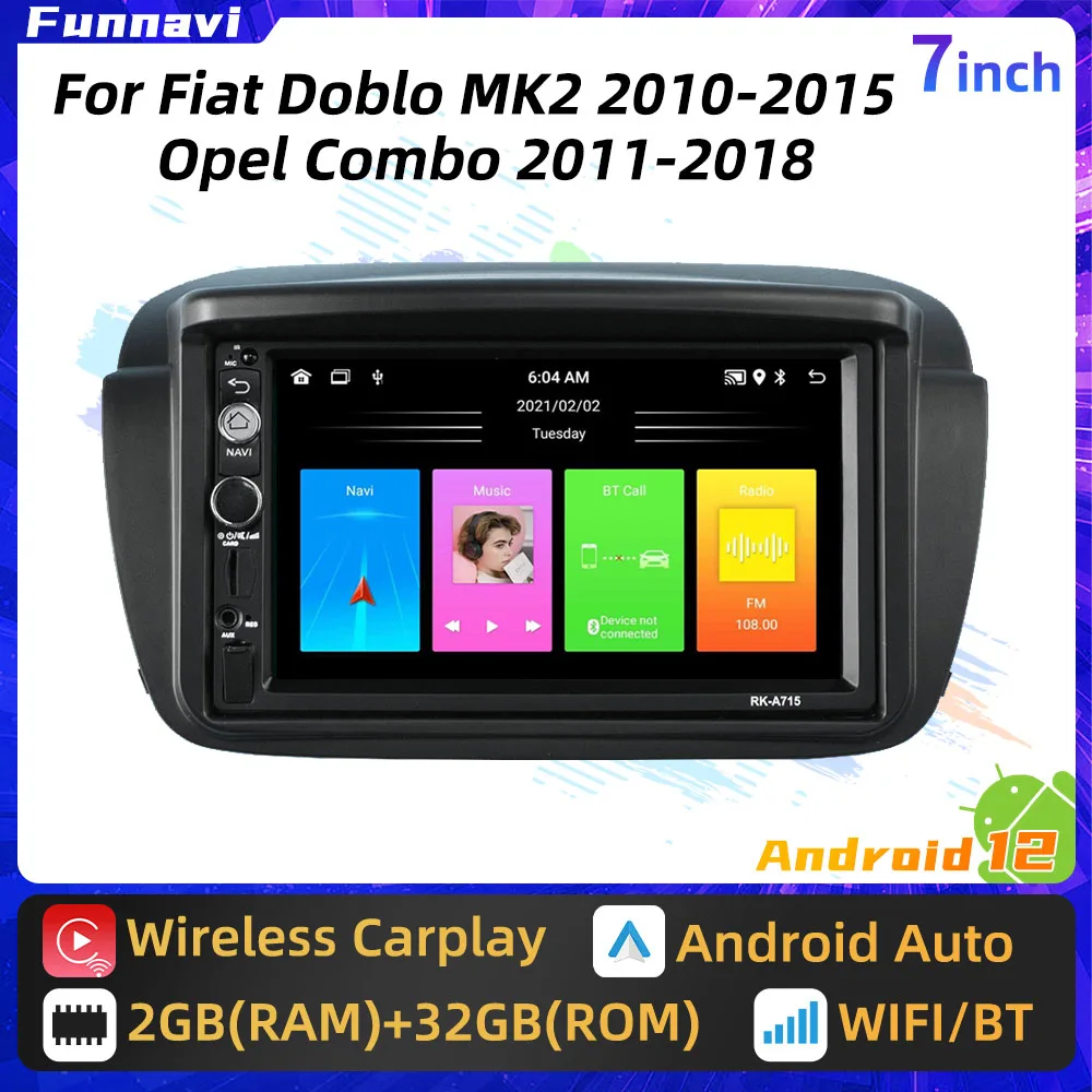 

Car Radio for Fiat Doblo MK2 2010 - 2015 Opel Combo 2011-2018 2 Din Android Stereo GPS Head Unit Autoradio Multimedia Player