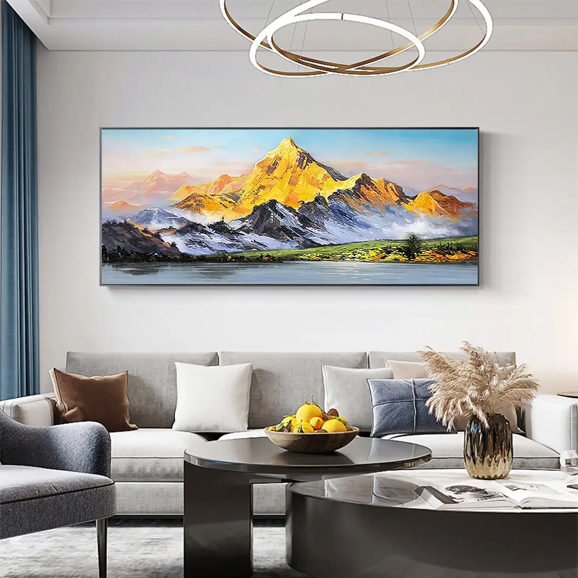 Original Landscape Hand painted Oil Painting Abstract Gold Painting Snow Mountain Custom Painting Living Room Wall Art Decor