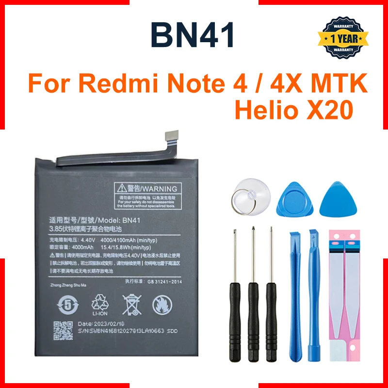 For Xiao Mi BN41 Battery For Xiaomi Redmi Note 4 / X4 4000mAh Mobile Phone Batteries+Free Tools