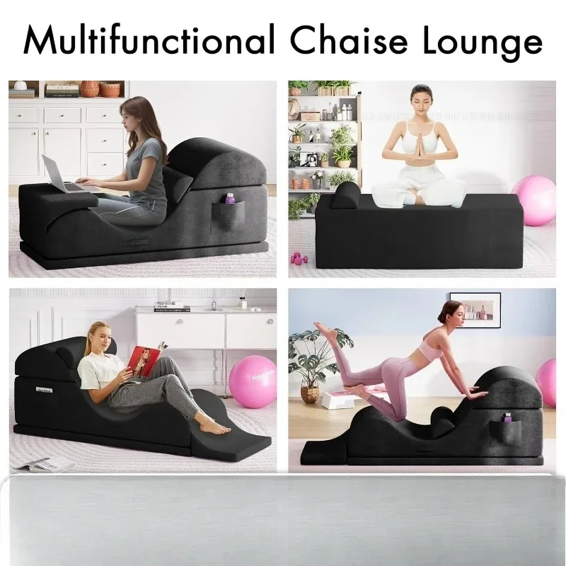 Adult Convertible Yoga Chair Ergonomic Foam  with Waist Pillow Washable Cover Side Pouch